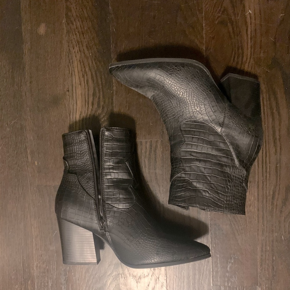 Black Western Faux Croc Booties
